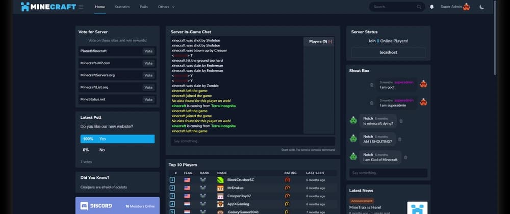 Releasing MineTrax 1.0.0-alpha! A Web Suite for Minecraft Servers.
